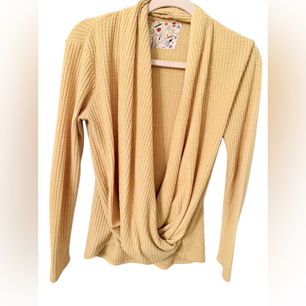 Anthropologie Top Akemi + Kin Shirt Waffle Knit Wrap Mustard
